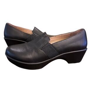 Dansko Jessica Black Nappa Leather Floral Trim Slip on Clog Size 40 9.5 10 Arch